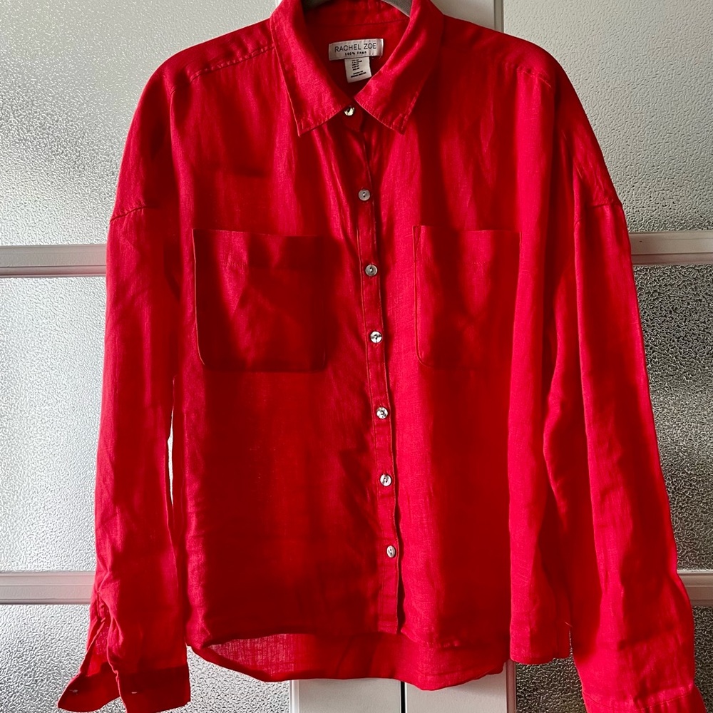 Rachel Zoe Vibrant Red Linen Shirt